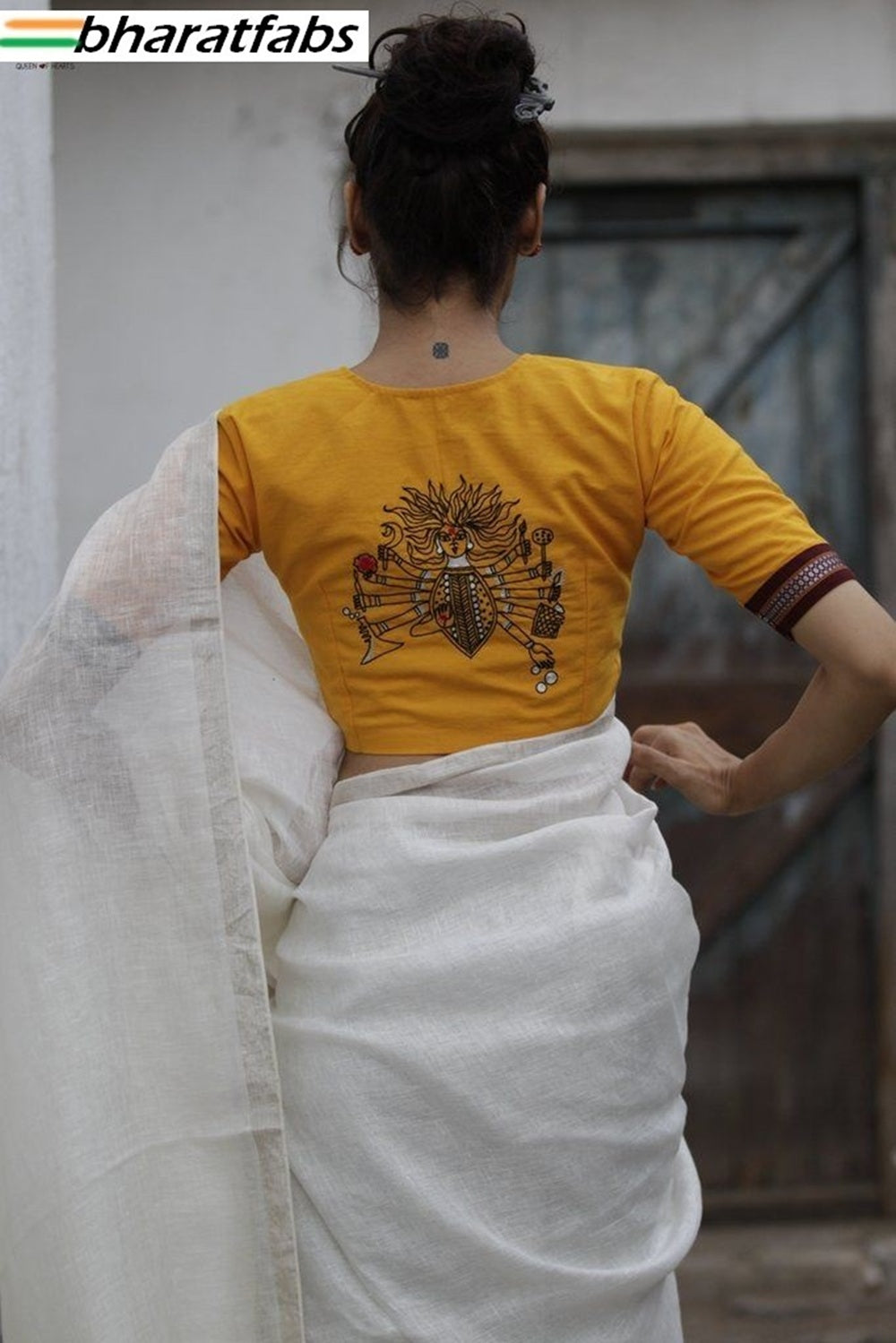 Beautiful Pure soft cotton Designer Embroidery Saree Blouse - Readymade