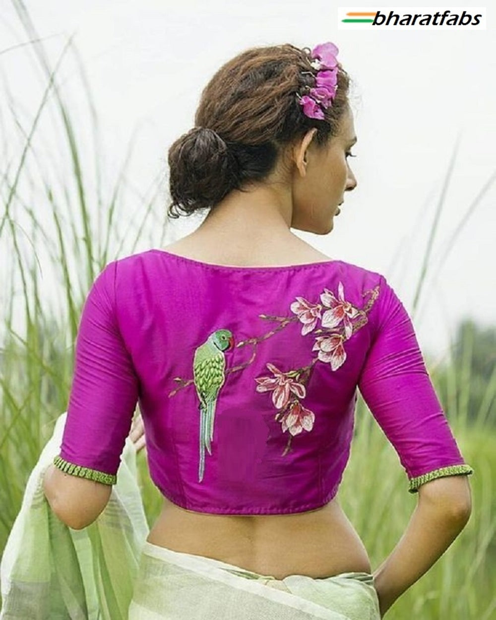 Beautiful Pure soft cotton Designer Embroidery Saree Blouse - Readymade
