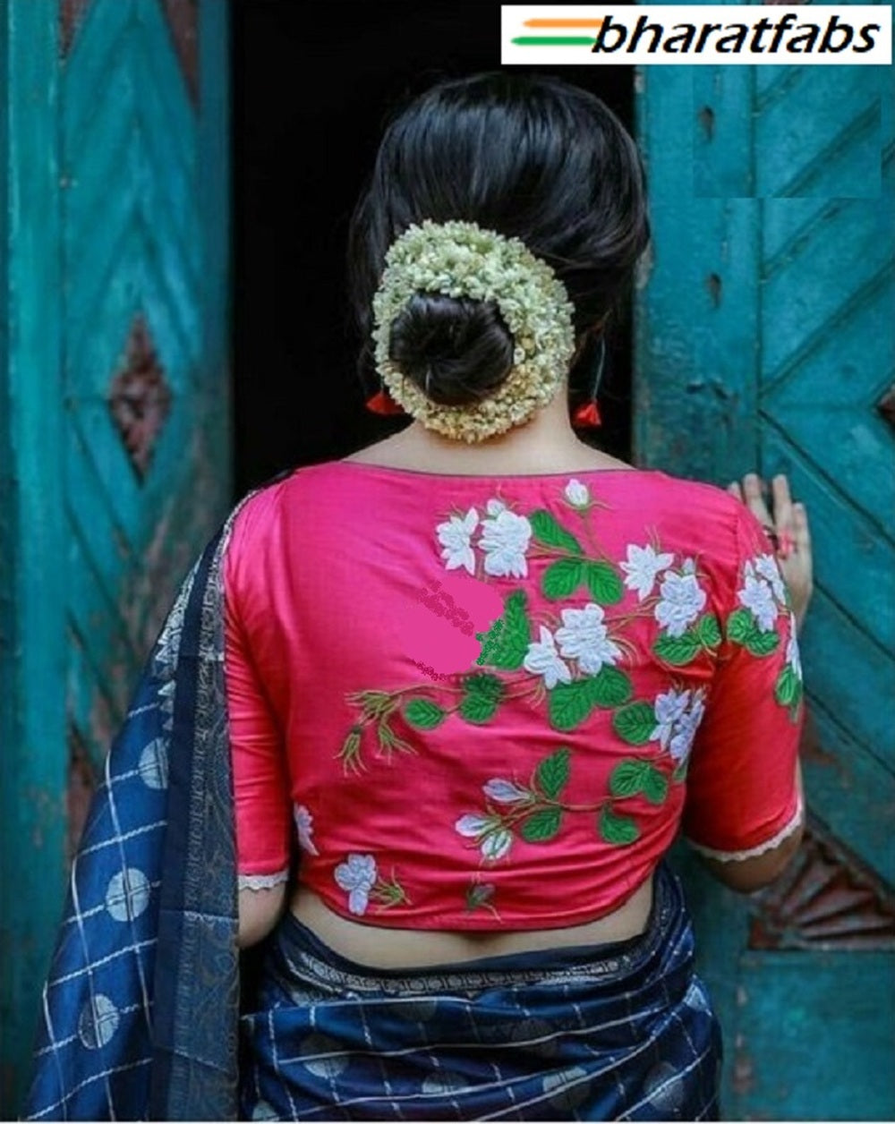 Beautiful Pure soft cotton Designer Embroidery Saree Blouse - Readymade