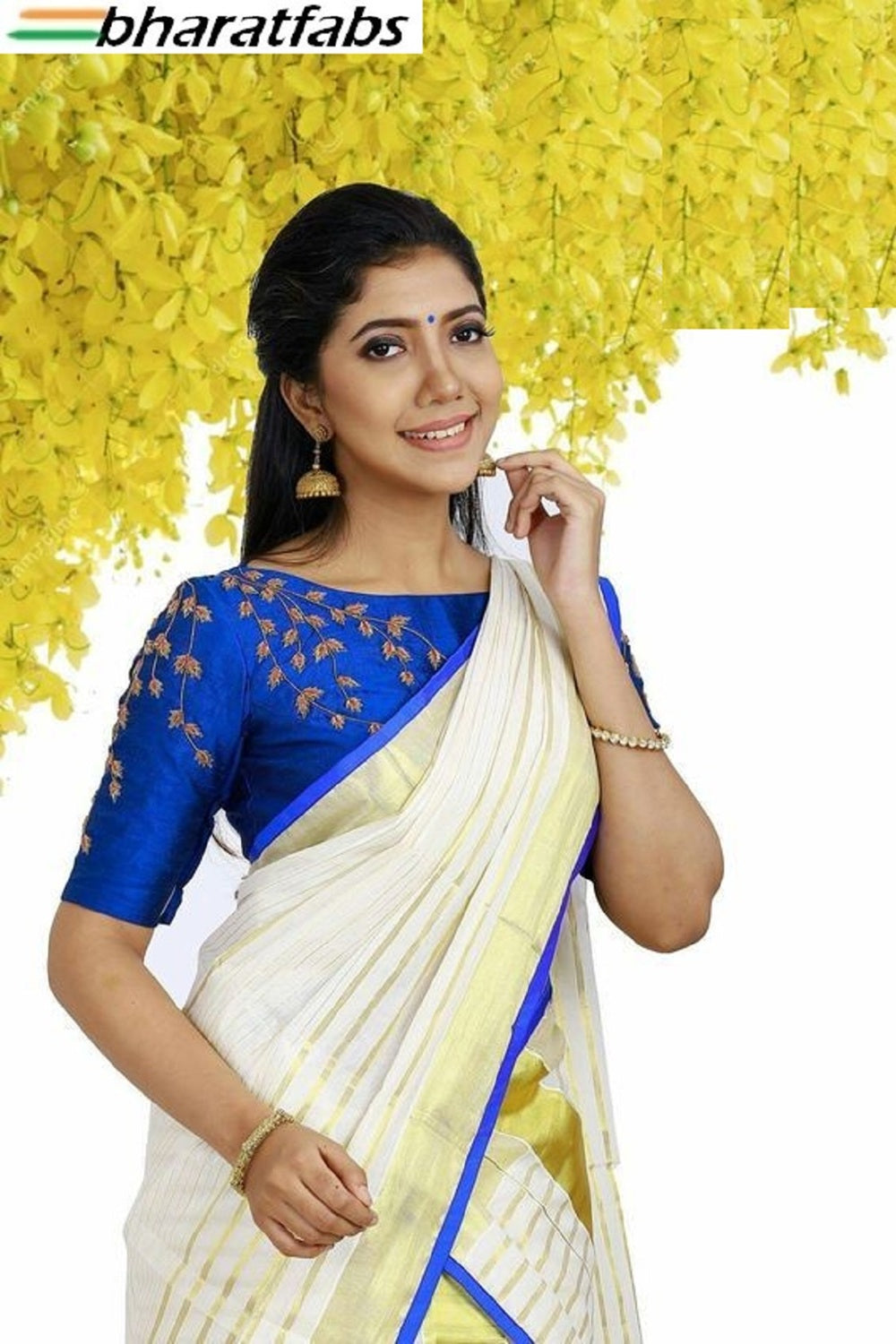 Beautiful Pure soft cotton Designer Embroidery Saree Blouse - Readymade