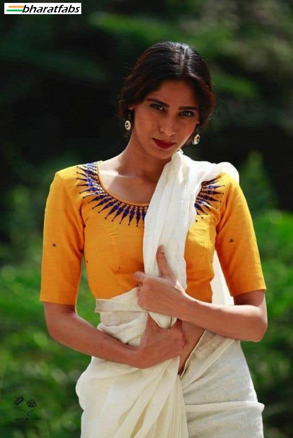 Beautiful Pure soft cotton Designer Embroidery Saree Blouse - Readymade