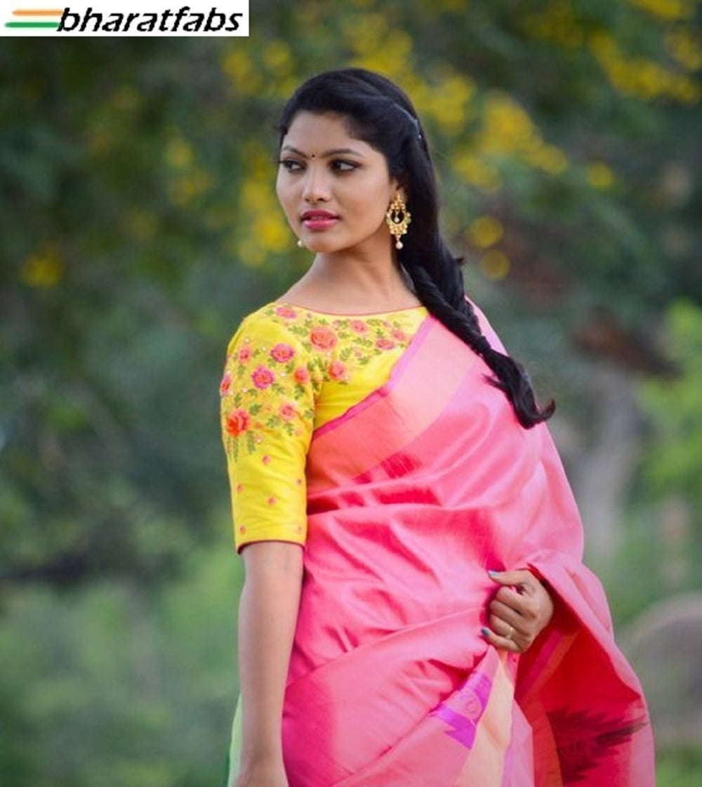 Beautiful Pure soft cotton Designer Embroidery Saree Blouse - Readymade