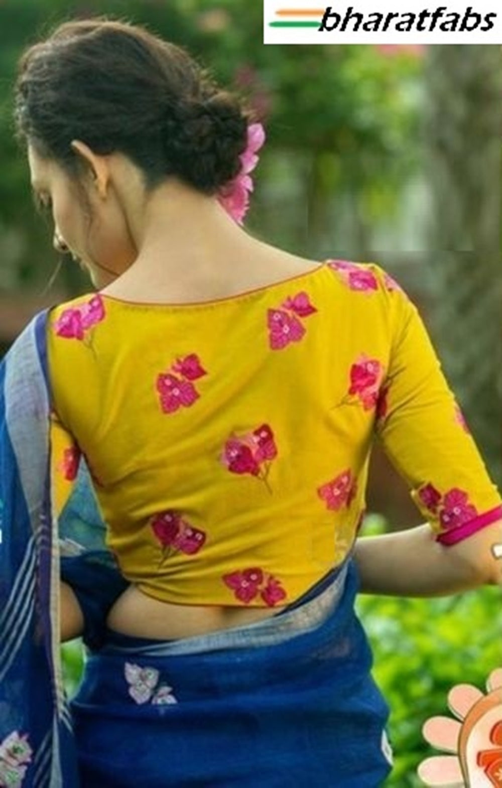 Beautiful Pure soft cotton Designer Embroidery Saree Blouse - Readymade
