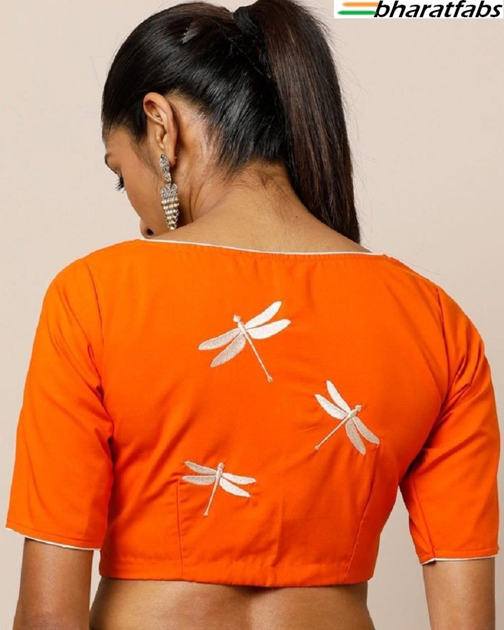 Beautiful Pure soft cotton Designer Embroidery Saree Blouse - Readymade