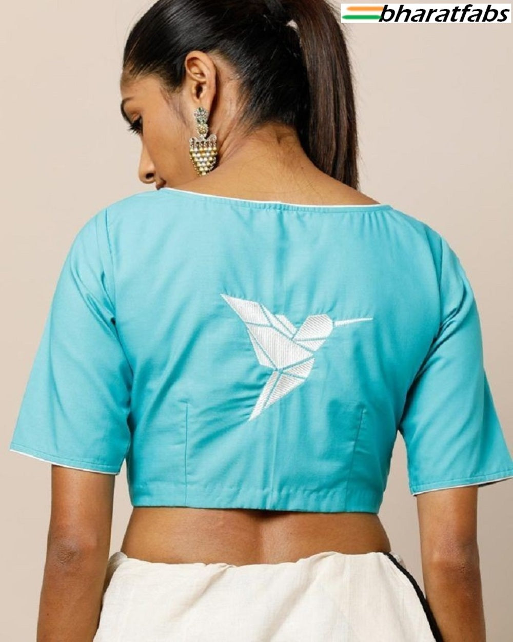 Beautiful Pure soft cotton Designer Embroidery Saree Blouse - Readymade