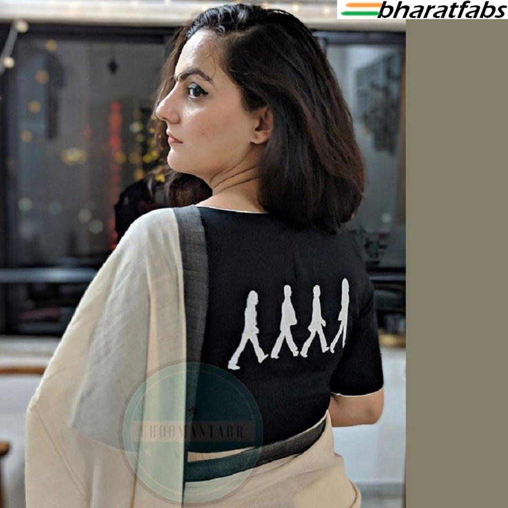 Beautiful Pure soft cotton Designer Embroidery Saree Blouse - Readymade