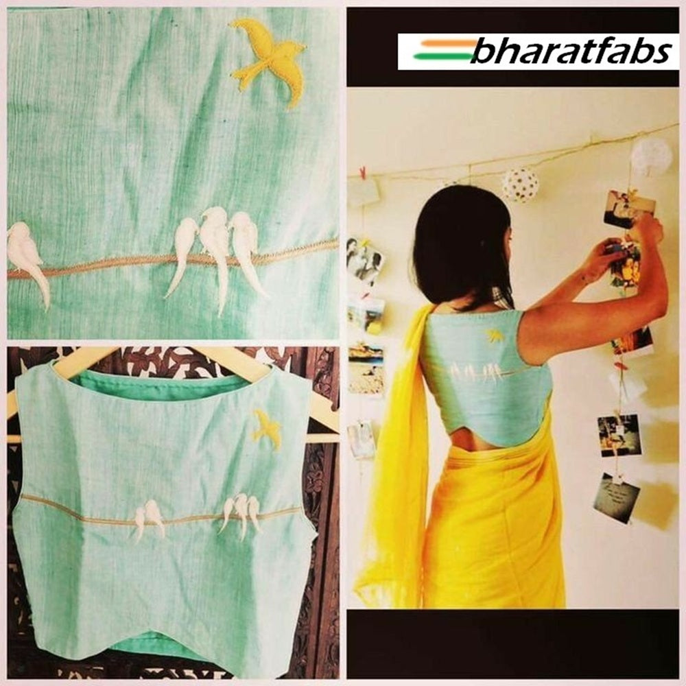 Beautiful Pure soft cotton Designer Embroidery Saree Blouse - Readymade