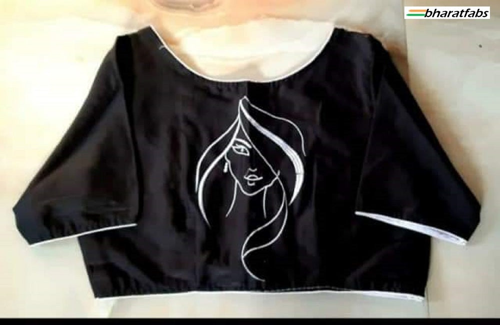 Beautiful Pure soft cotton Designer Embroidery Saree Blouse - Readymade