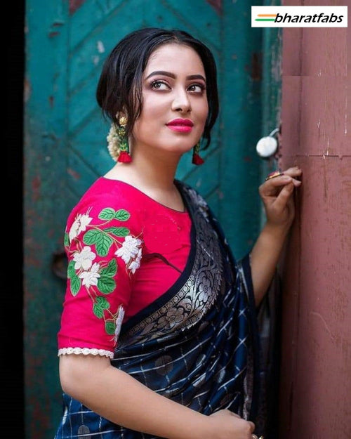 Beautiful Pure soft cotton Designer Embroidery Saree Blouse - Readymade